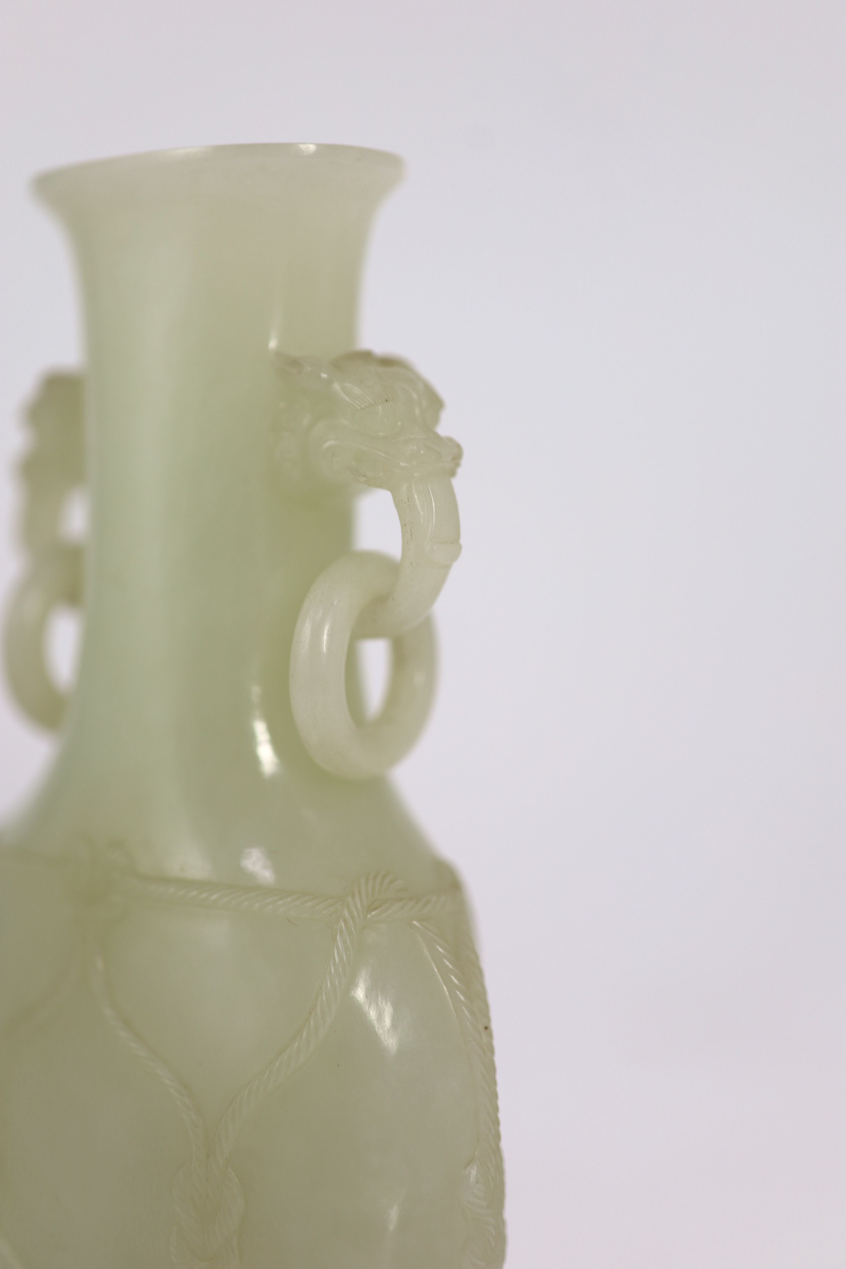 A fine Chinese pale celadon jade ‘rope twist’ vase, Qing dynasty,